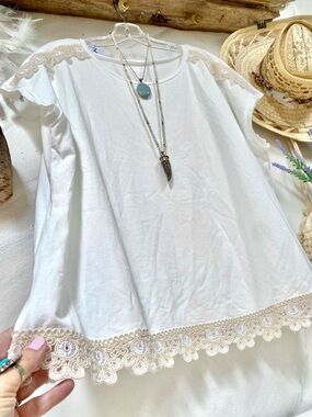 Crochet accents boho blouse w shabby chic prairie farmhouse vibe